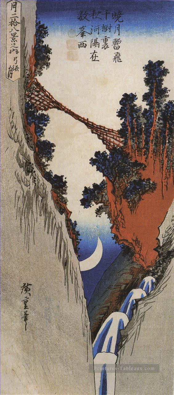 un pont à travers une gorge profonde Utagawa Hiroshige ukiyoe Peintures à l'huile